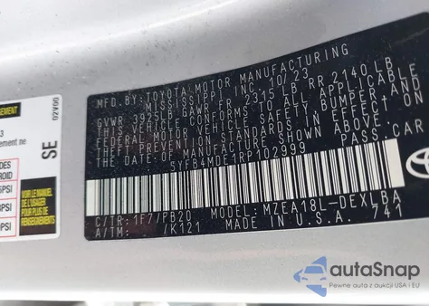 2024 Toyota Corolla Le from USA, damaged, VIN 5YFB4MDE1RP102999